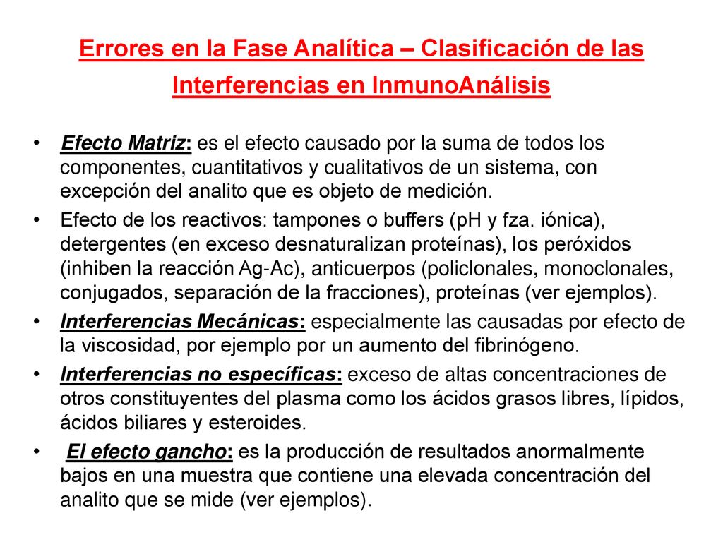 Errores en la Fase Analítica – Clasificación de las Interferencias en InmunoAnálisis