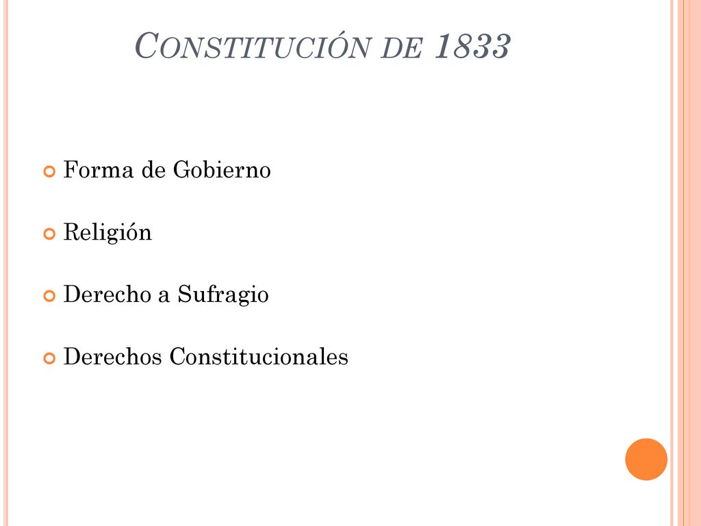 Constitución de 1833 Forma de Gobierno Religión Derecho a Sufragio