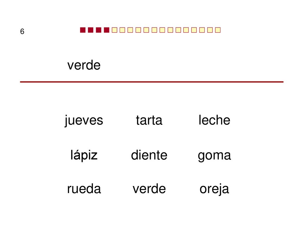 6 verde jueves tarta leche lápiz diente goma rueda verde oreja