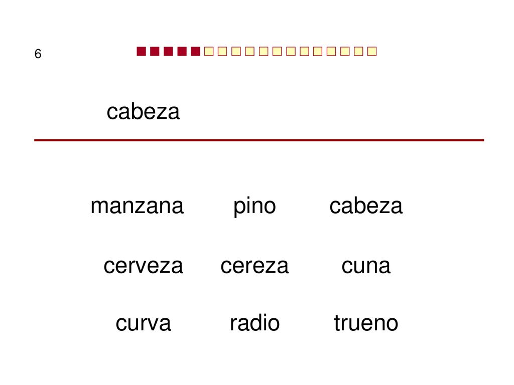 6 cabeza manzana pino cabeza cerveza cereza cuna curva radio trueno