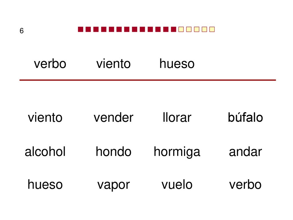 verbo viento hueso viento vender llorar búfalo alcohol hondo hormiga