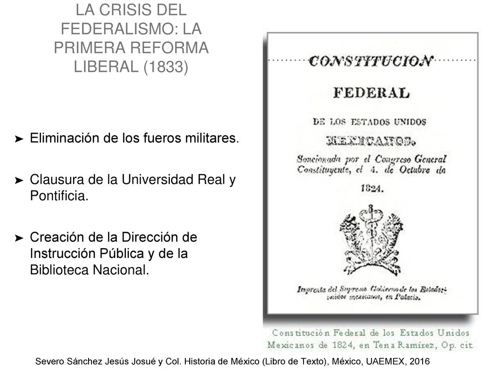 La crisis del federalismo: La primera reforma liberal (1833)