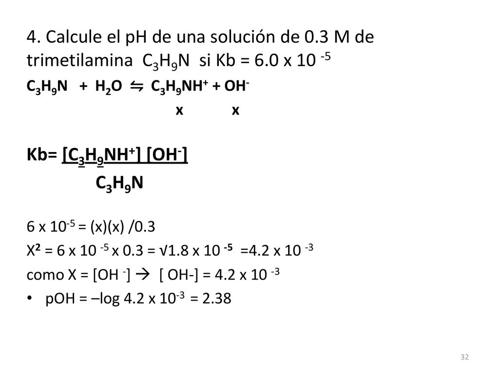 4. Calcule el pH de una solución de 0