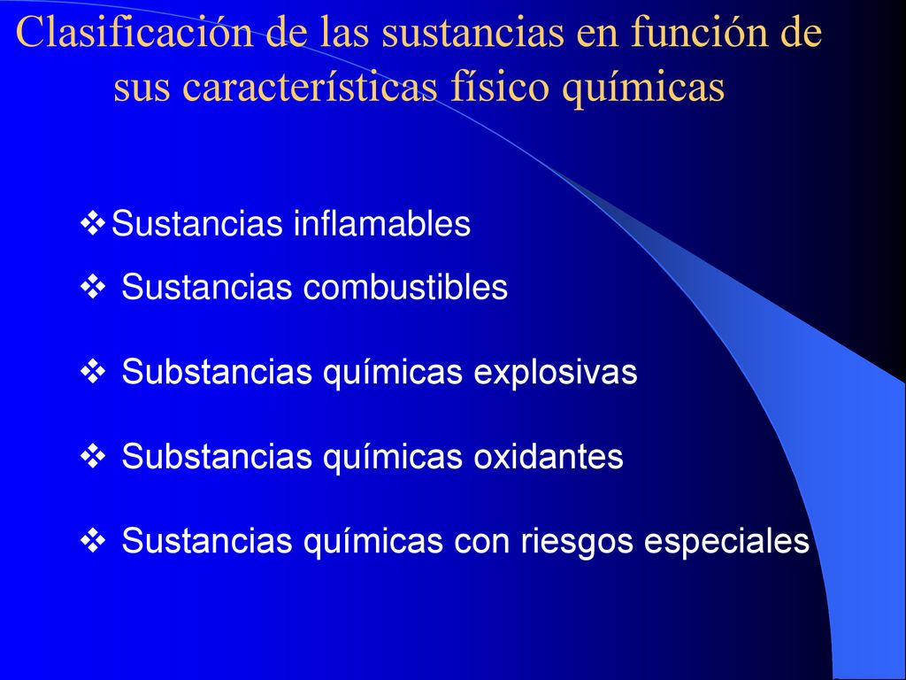 Clasificación de las sustancias en función de sus características físico químicas