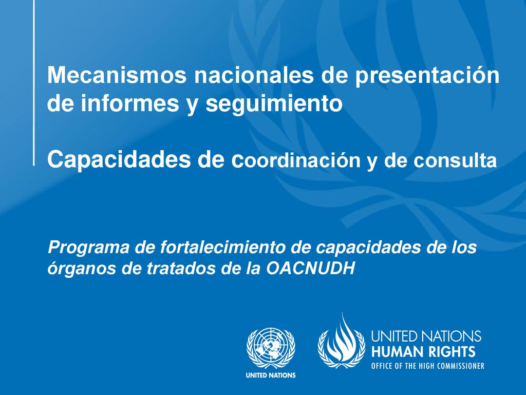 Mecanismos nacionales de presentación de informes y seguimiento Capacidades de coordinación y de consulta Programa de fortalecimiento de capacidades de los órganos de tratados de la OACNUDH