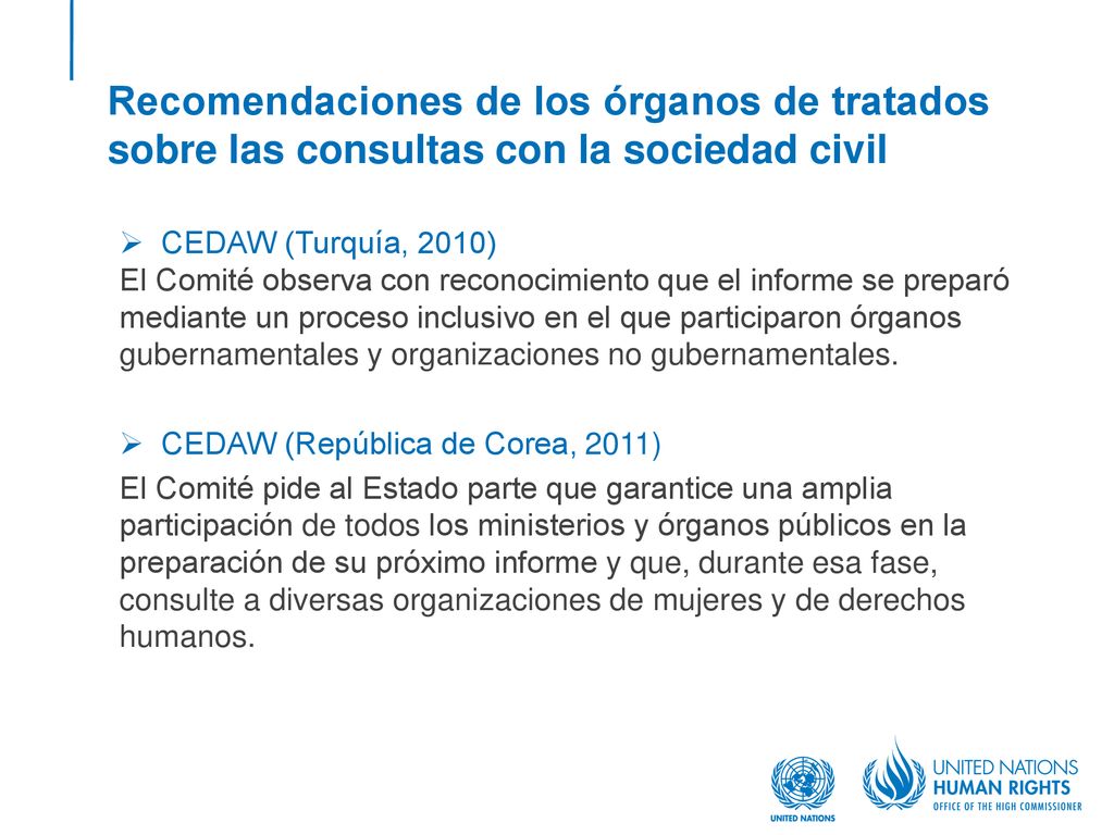 Recomendaciones de los órganos de tratados sobre las consultas con la sociedad civil