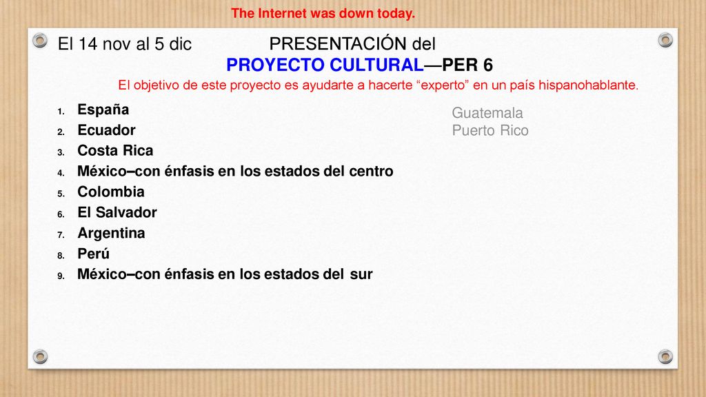 El 14 nov al 5 dic PRESENTACIÓN del PROYECTO CULTURAL—PER 6