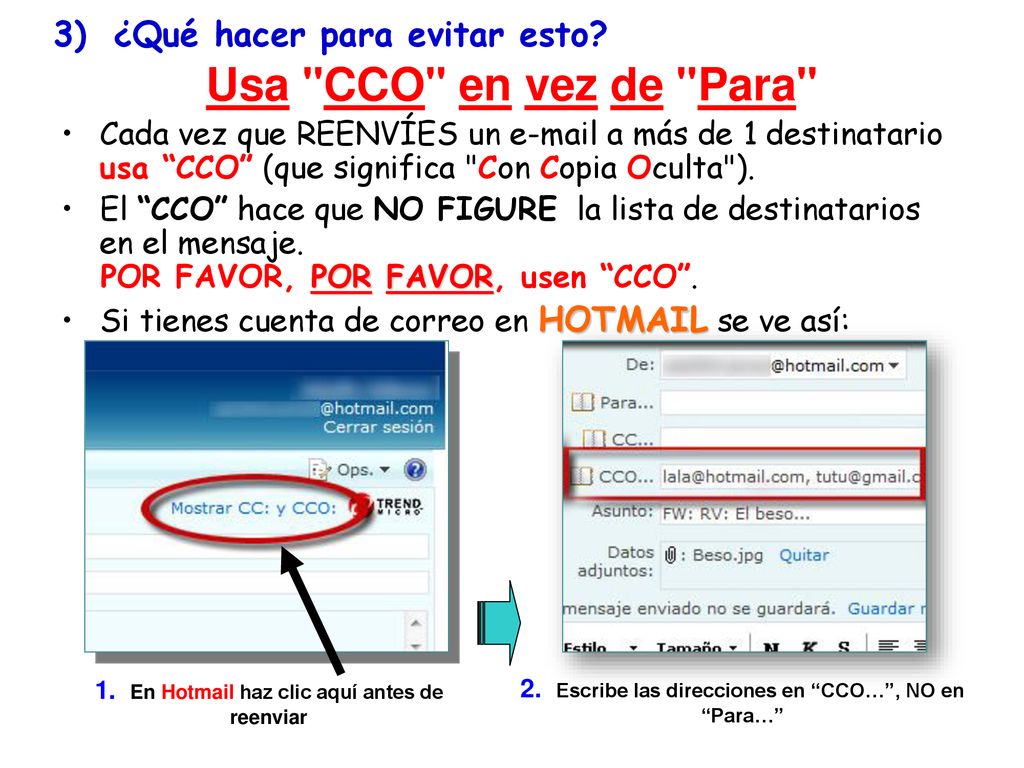 Usa CCO en vez de Para ¿Qué hacer para evitar esto