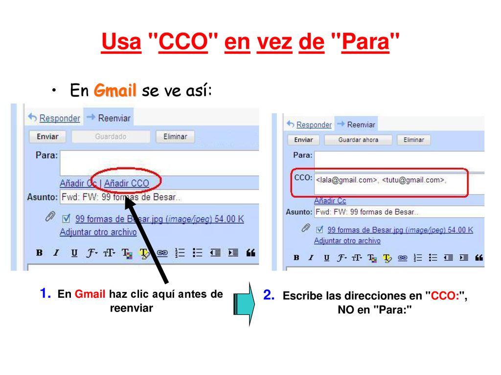 Usa CCO en vez de Para En Gmail se ve así: