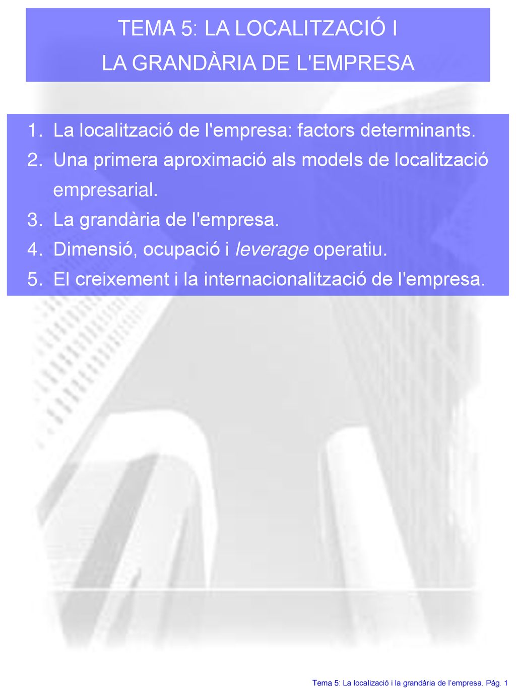 TEMA 5: LA LOCALITZACIÓ I LA GRANDÀRIA DE L EMPRESA