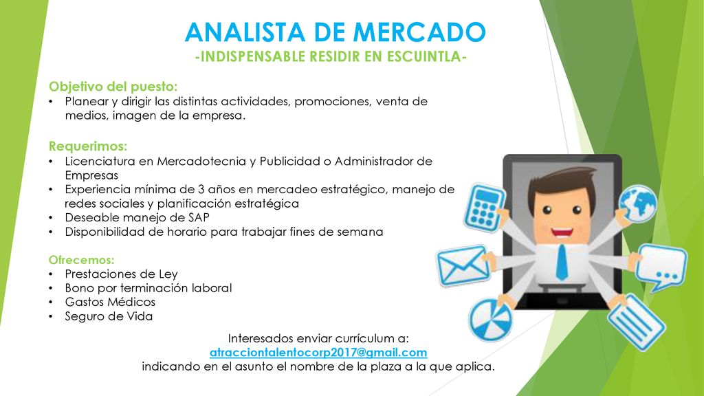 ANALISTA DE MERCADO -INDISPENSABLE RESIDIR EN ESCUINTLA-