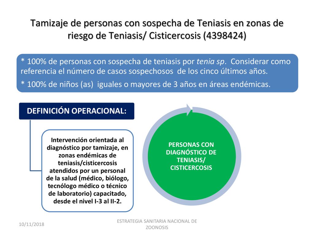 Tamizaje de personas con sospecha de Teniasis en zonas de riesgo de Teniasis/ Cisticercosis ( )