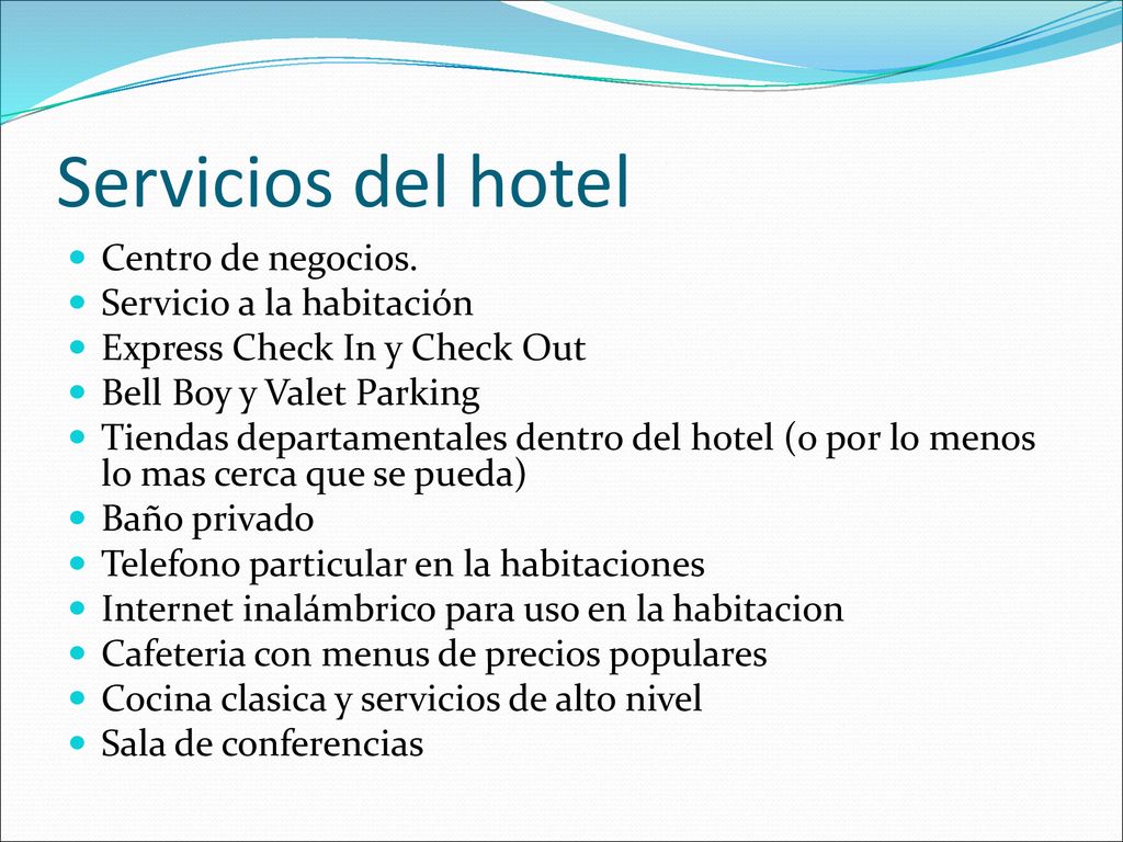 Servicios del hotel Centro de negocios. Servicio a la habitación
