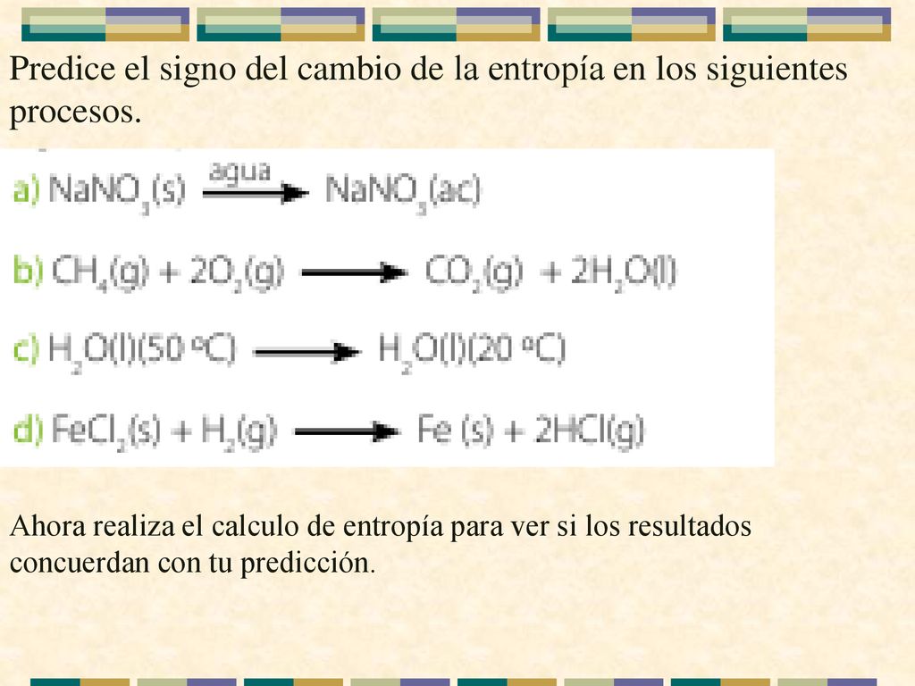 Predice el signo del cambio de la entropía en los siguientes procesos.