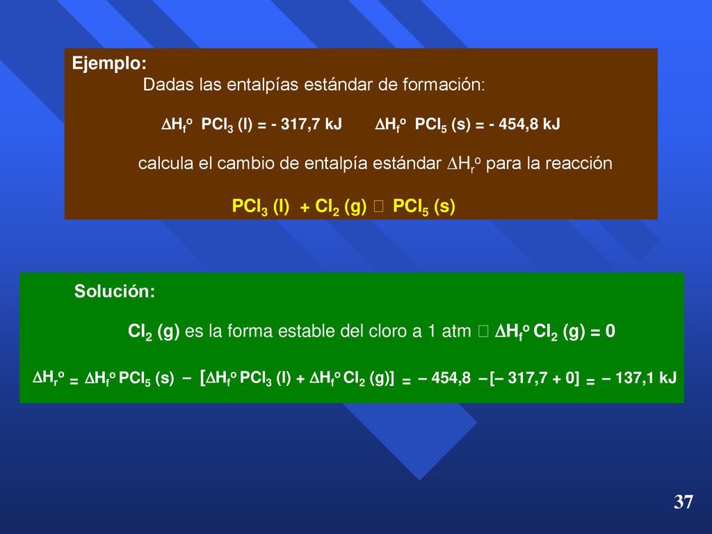 Hfo PCl3 (l) = - 317,7 kJ Hfo PCl5 (s) = - 454,8 kJ