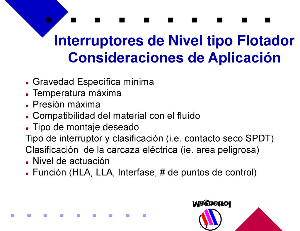 Interruptores de Nivel tipo Flotador Consideraciones de Aplicación