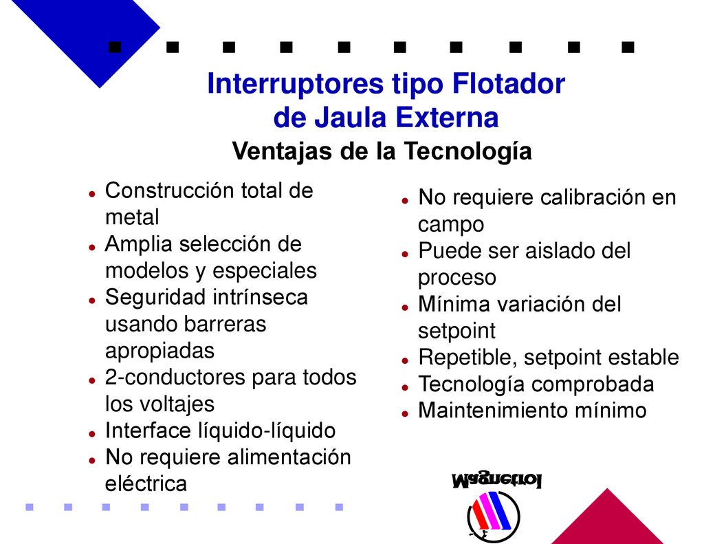 Interruptores tipo Flotador Ventajas de la Tecnología