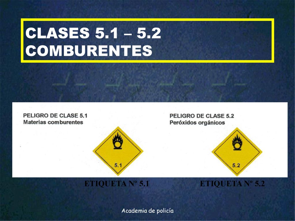 CLASES 5.1 – 5.2 COMBURENTES ETIQUETA Nº 5.1 ETIQUETA Nº 5.2