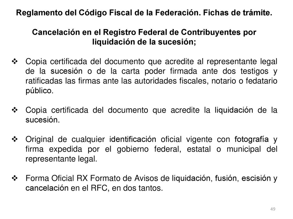 Reglamento del Código Fiscal de la Federación. Fichas de trámite.