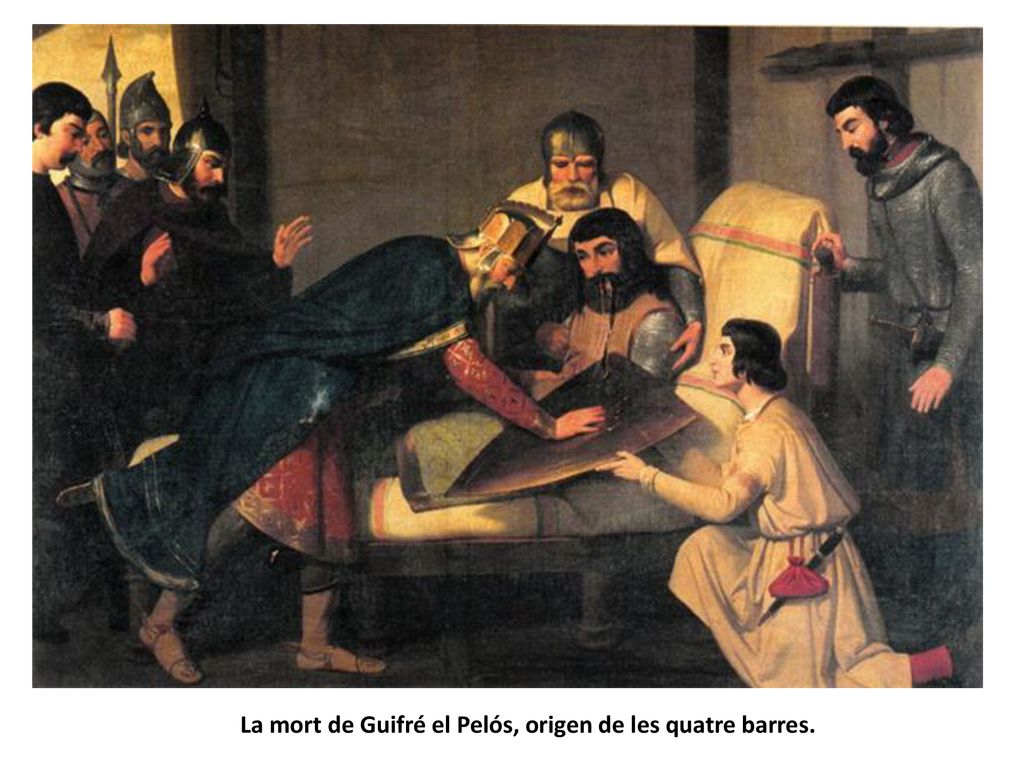 La mort de Guifré el Pelós, origen de les quatre barres.