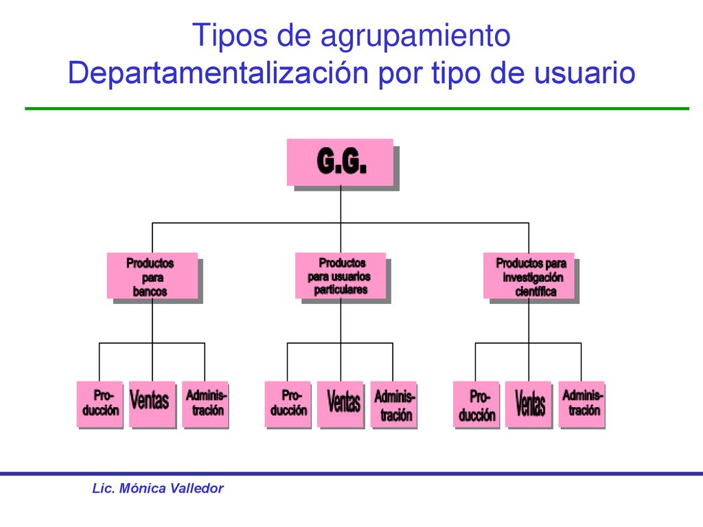 Tipos de agrupamiento Departamentalización por tipo de usuario