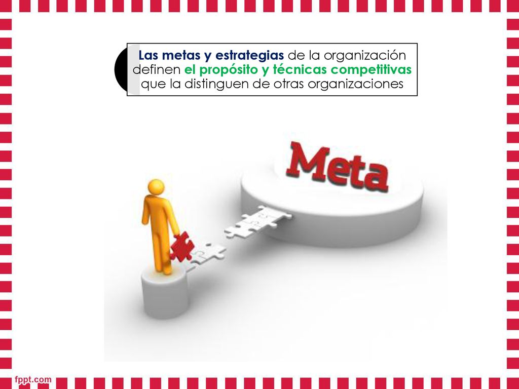 Las metas y estrategias de la organización definen el propósito y técnicas competitivas que la distinguen de otras organizaciones