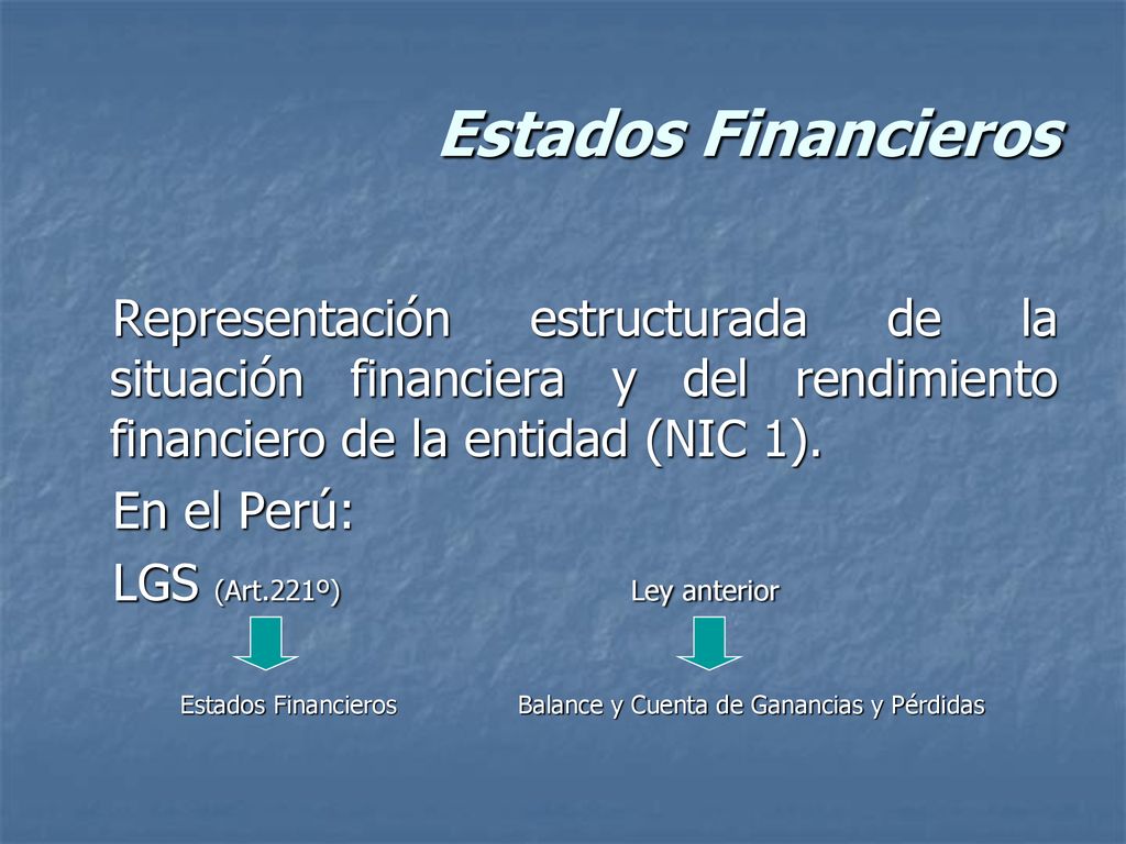 Estados Financieros Representación estructurada de la situación financiera y del rendimiento financiero de la entidad (NIC 1).