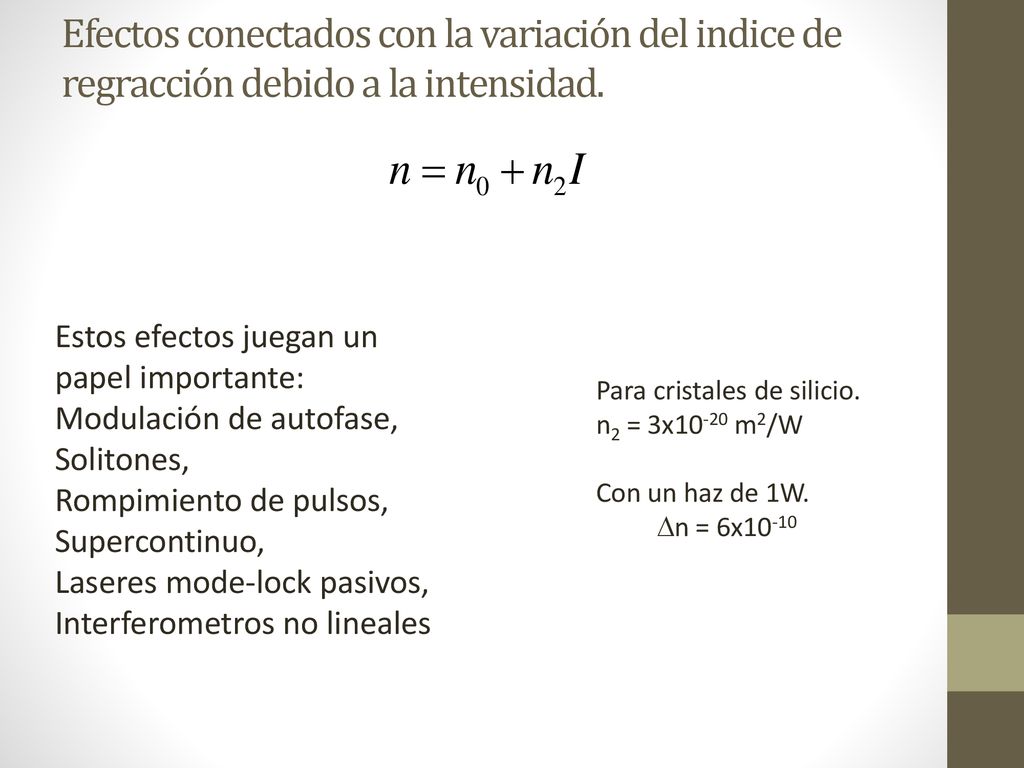 Efectos conectados con la variación del indice de regracción debido a la intensidad.