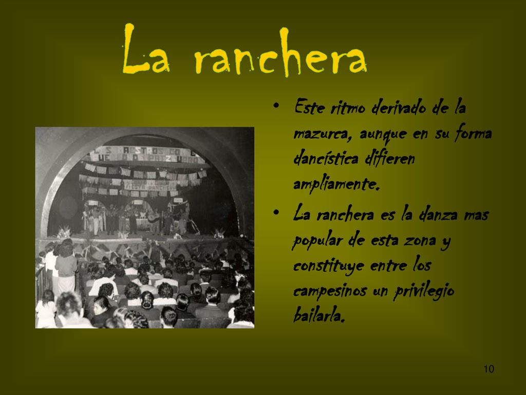 La ranchera Este ritmo derivado de la mazurca, aunque en su forma dancística difieren ampliamente.