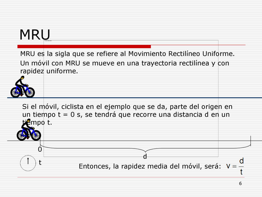 MRU MRU es la sigla que se refiere al Movimiento Rectilíneo Uniforme.
