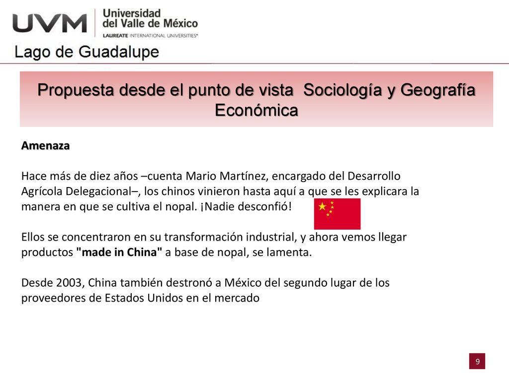 Propuesta desde el punto de vista Sociología y Geografía Económica