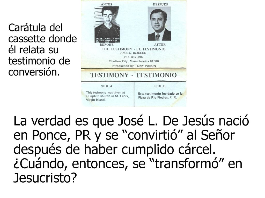 Carátula del cassette donde él relata su testimonio de conversión.