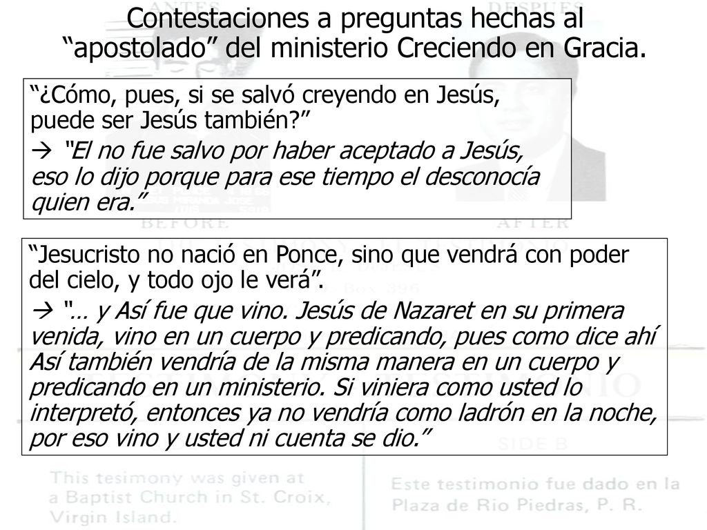 Contestaciones a preguntas hechas al apostolado del ministerio Creciendo en Gracia.