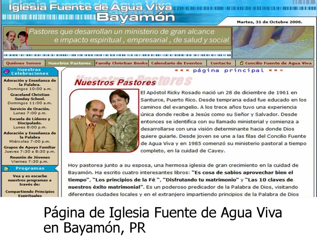 Página de Iglesia Fuente de Agua Viva en Bayamón, PR