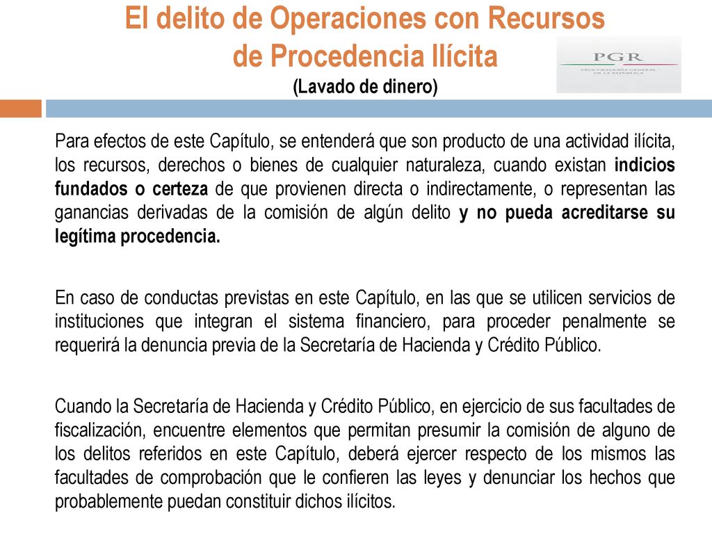 El delito de Operaciones con Recursos de Procedencia Ilícita (Lavado de dinero)