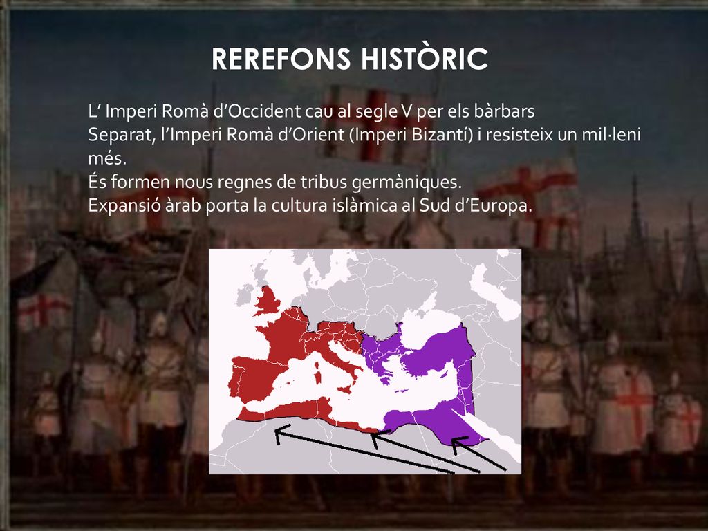 REREFONS HISTÒRIC L’ Imperi Romà d’Occident cau al segle V per els bàrbars.
