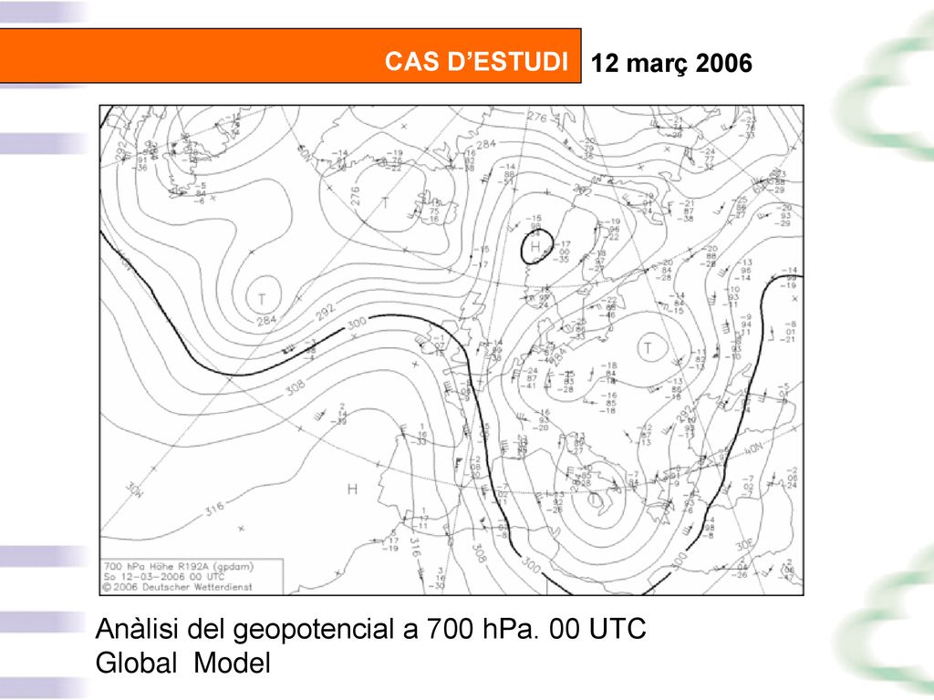 Anàlisi del geopotencial a 700 hPa. 00 UTC Global Model