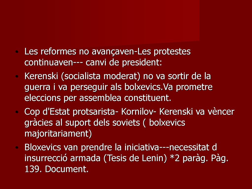 Les reformes no avançaven-Les protestes continuaven--- canvi de president:
