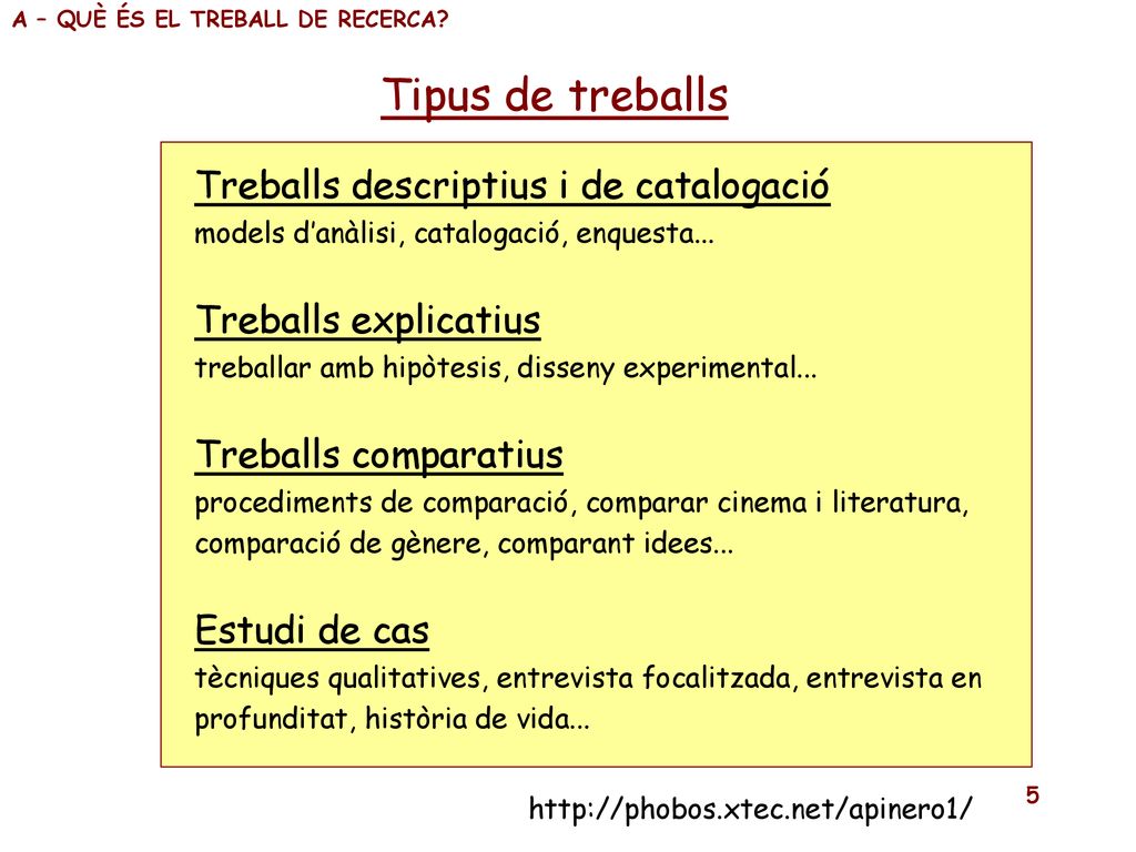 Tipus de treballs Treballs descriptius i de catalogació