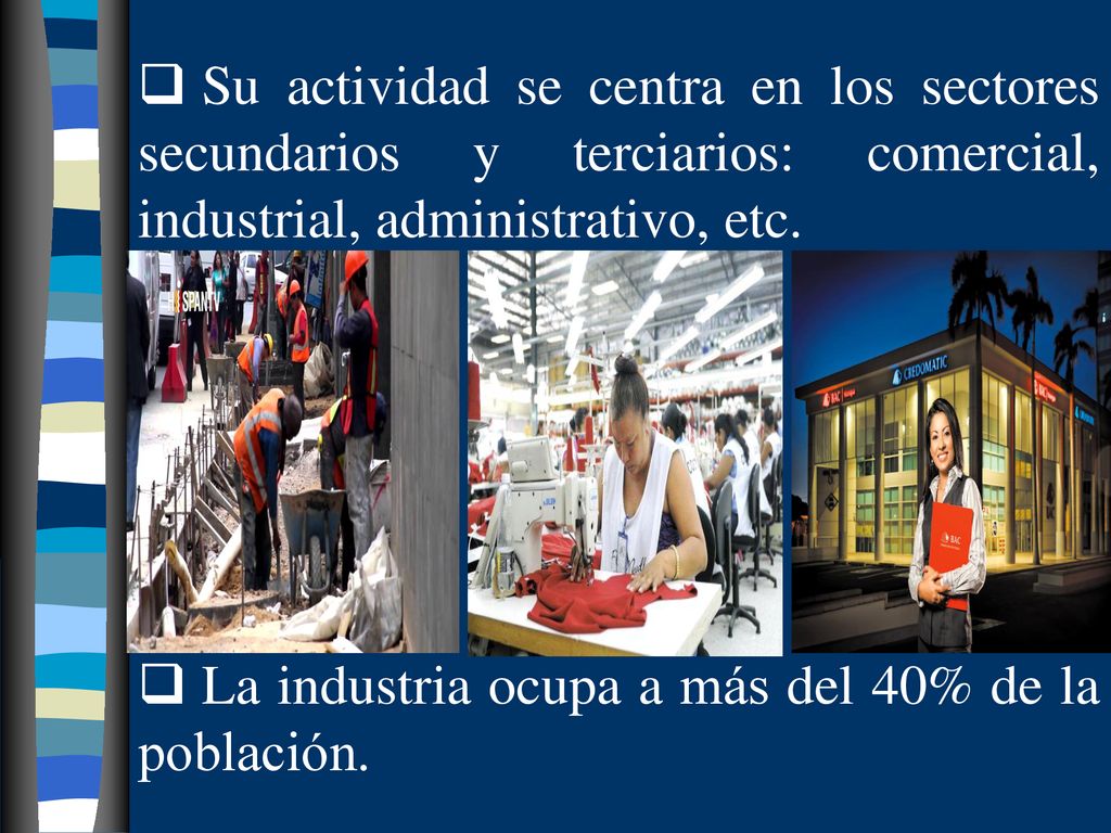 Su actividad se centra en los sectores secundarios y terciarios: comercial, industrial, administrativo, etc.