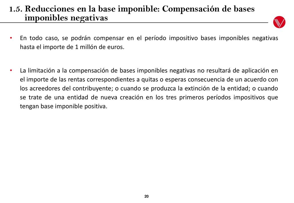 1.5. Reducciones en la base imponible: Compensación de bases imponibles negativas