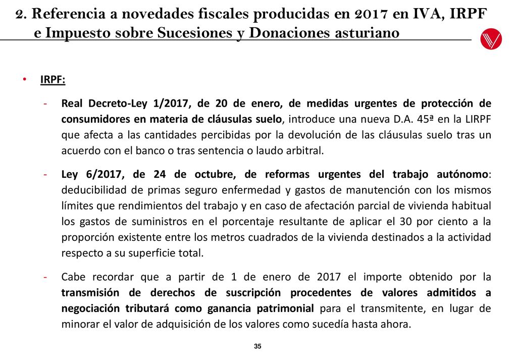 2. Referencia a novedades fiscales producidas en 2017 en IVA, IRPF e Impuesto sobre Sucesiones y Donaciones asturiano