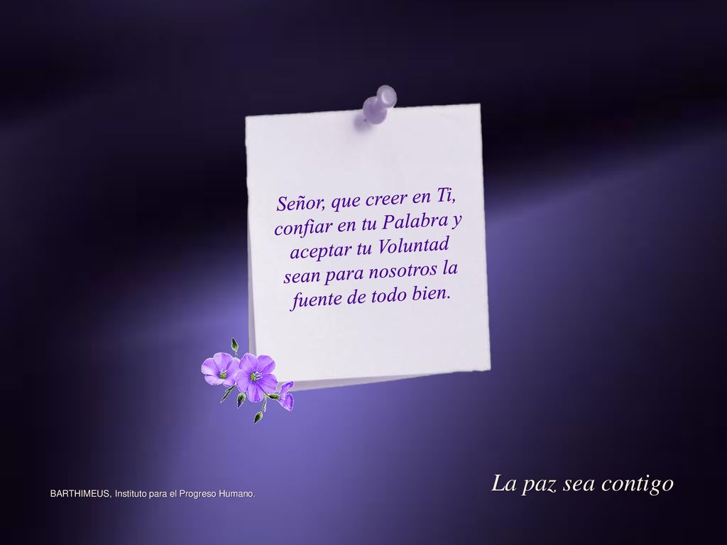 Señor, que creer en Ti, confiar en tu Palabra y aceptar tu Voluntad sean para nosotros la fuente de todo bien.