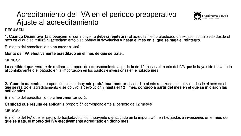 Acreditamiento del IVA en el periodo preoperativo Ajuste al acreeditamiento