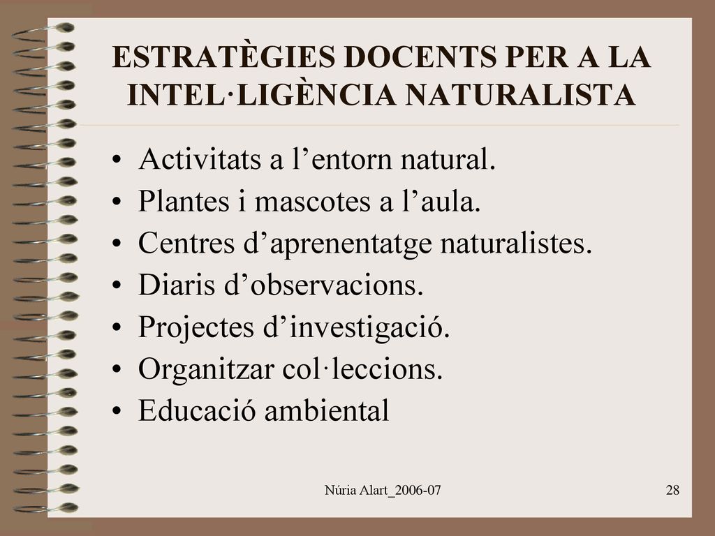 ESTRATÈGIES DOCENTS PER A LA INTEL·LIGÈNCIA NATURALISTA