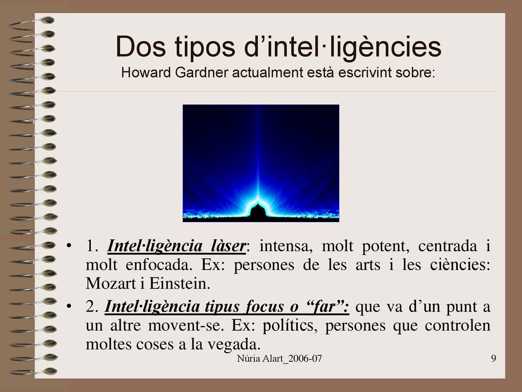 Dos tipos d’intel·ligències Howard Gardner actualment està escrivint sobre: