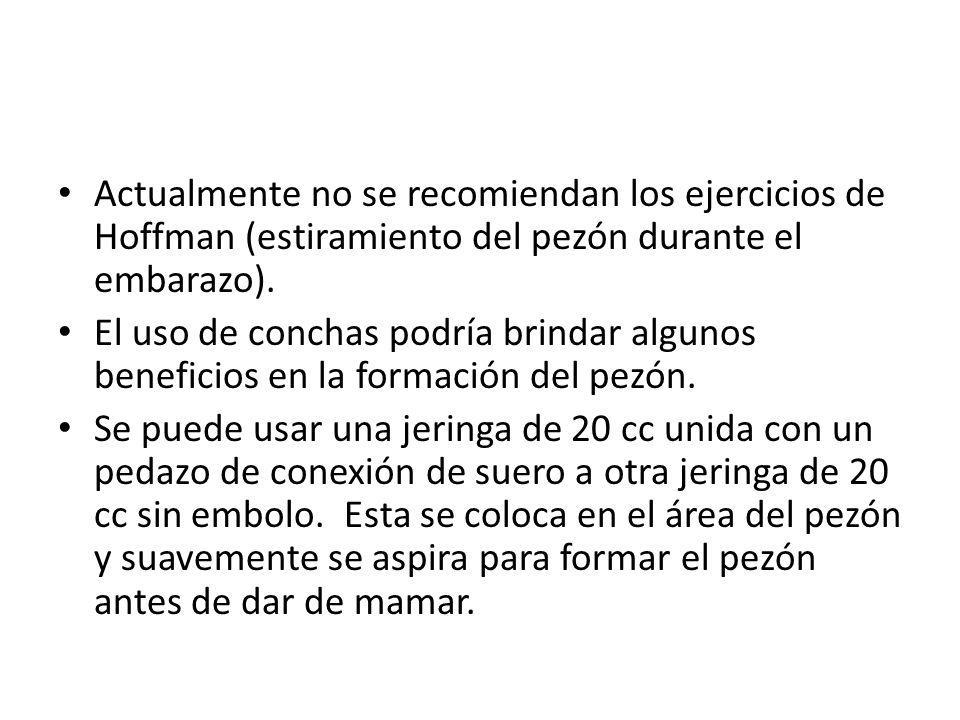 Actualmente no se recomiendan los ejercicios de Hoffman (estiramiento del pezón durante el embarazo).