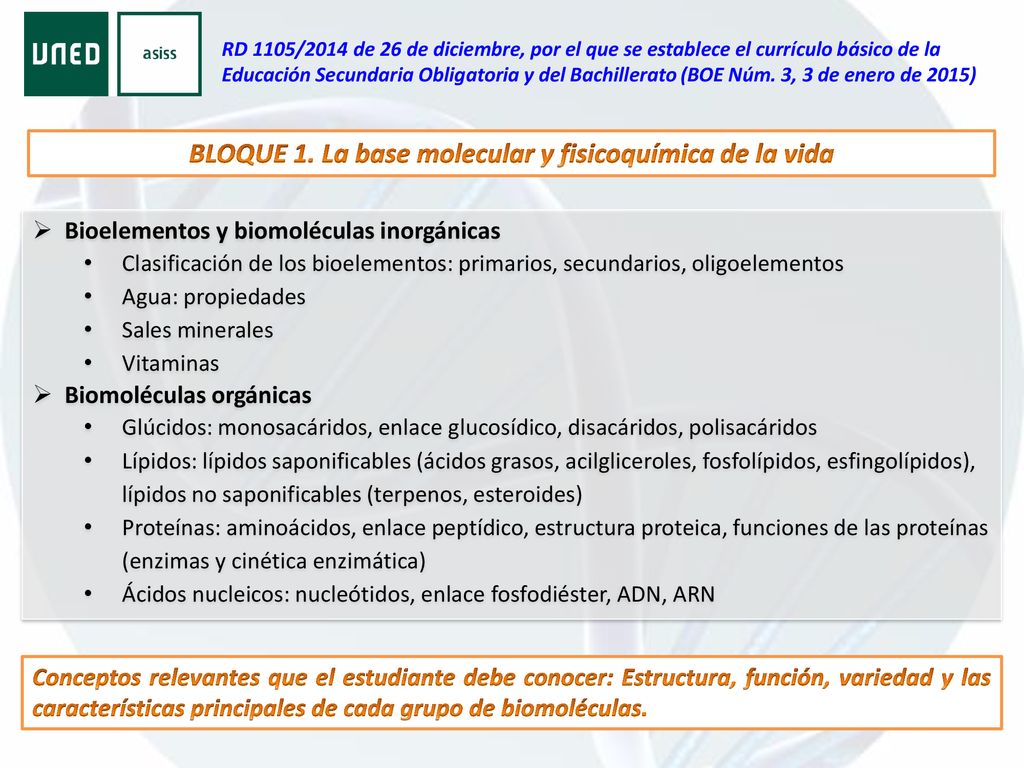 BLOQUE 1. La base molecular y fisicoquímica de la vida