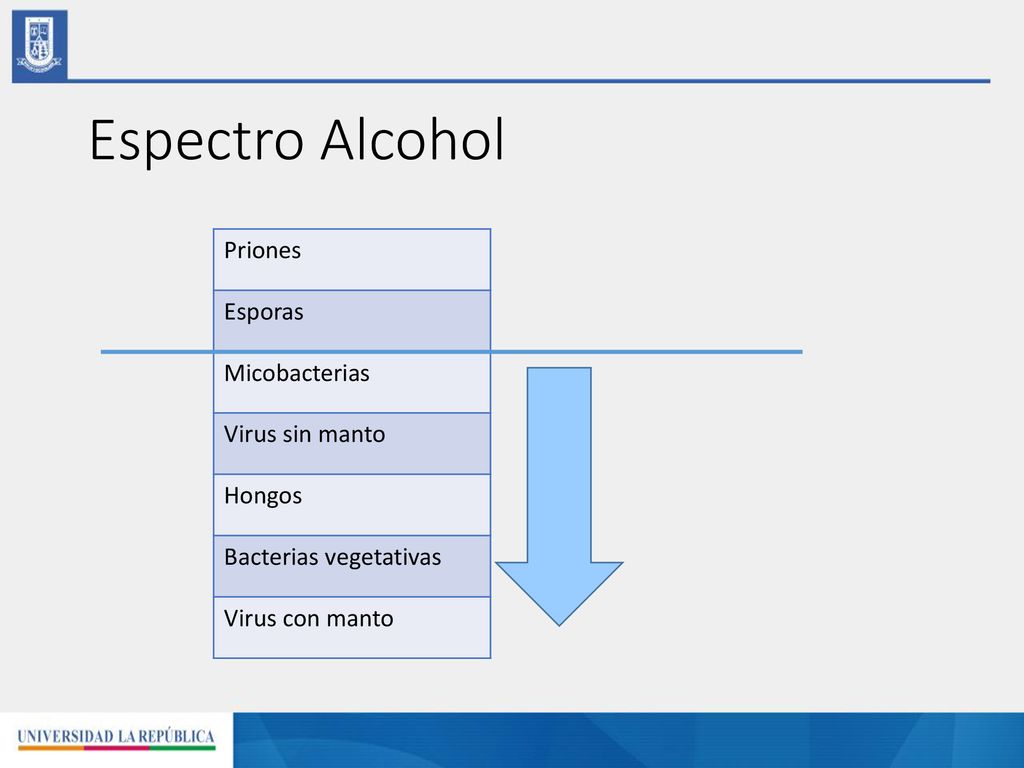 Espectro Alcohol Priones Esporas Micobacterias Virus sin manto Hongos
