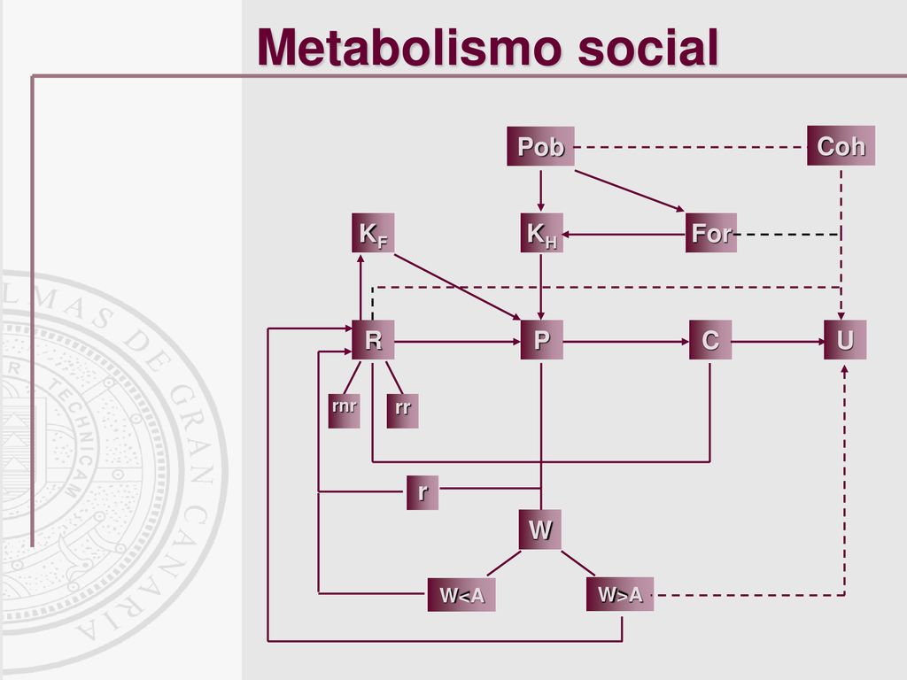 Metabolismo social P C U W W<A W>A r rr rnr R KH KF For Pob Coh